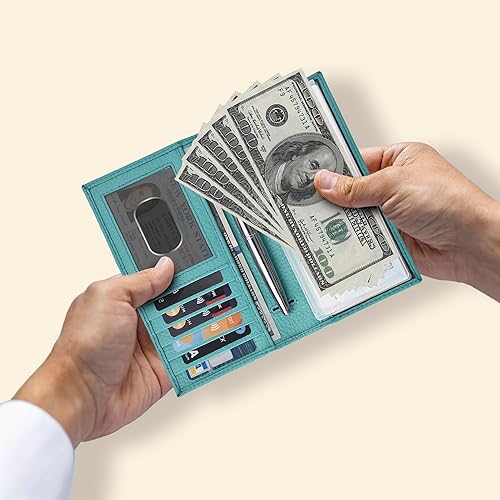 Miniatura 5 de Oak Leathers Leather Checkbook Cover for Men & Women -RFID Slim Wallet Pen Holder Credit Card Gift Duplicate Checks Minimalist Design