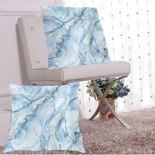 Miniatura 8 de Fiokroo Juego de 2 fundas de almohada cuadradas con textura de mármol azul con purpurina dorada fundas de almohada cuadradas para sofá dormitorio