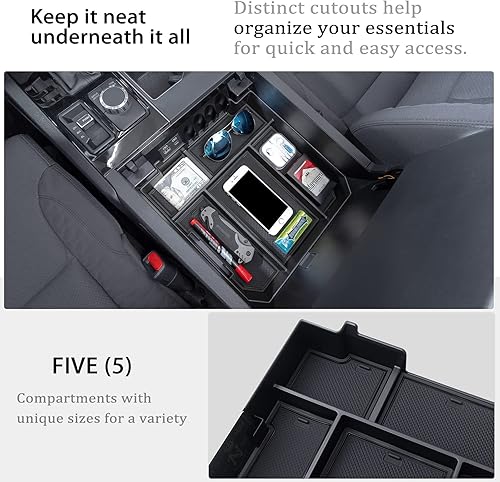 Miniatura 2 de JDMCAR Organizador de consola central compatible con accesorios Toyota Tundra 2022-2025 2026 y reposabrazos Toyota Sequoia 2023-2026, caja de Negro