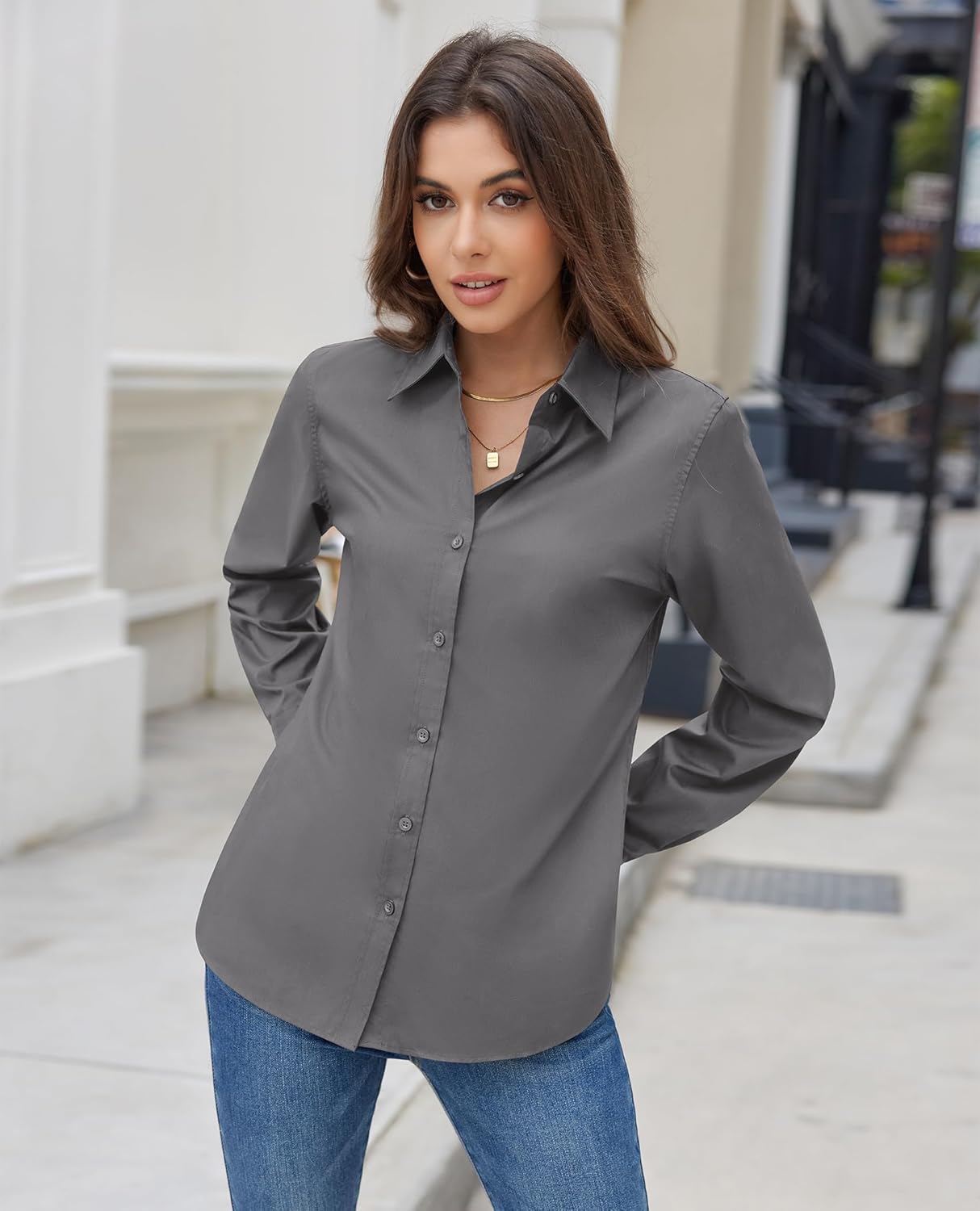 siliteelon Button Down Shirts for Women Dress Shirt Cotton Long Sleeve Collared Shirt Business Work Office Blouse Top - Image 8