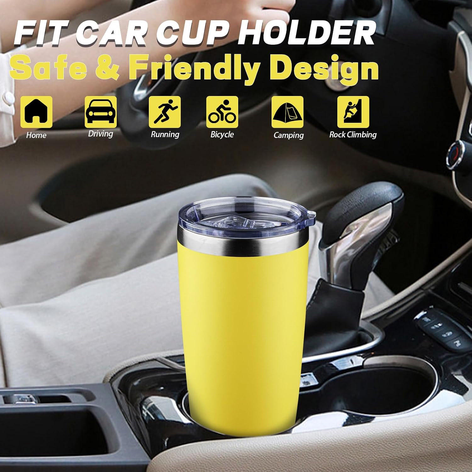 20 oz Tumbler with Lids and Straws, Stainless Steel Insulated Coffee Tumbler, Double Wall Vacuum Insulated Travel Mug Cup, Leakproof Thermal Coffee Cup for Hot and Cold Drinks (Yellow)