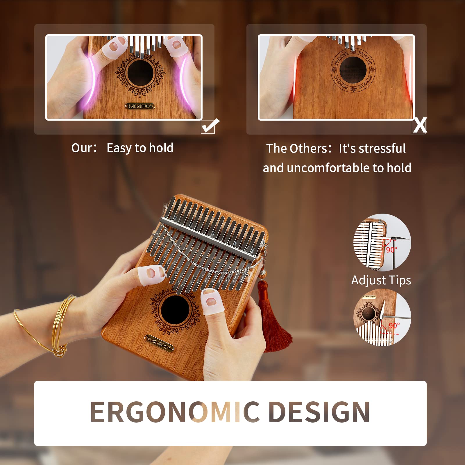 Kalimba MISIFU Thumb Piano 17 Keys, Finger Piano, Kalimba with Tune