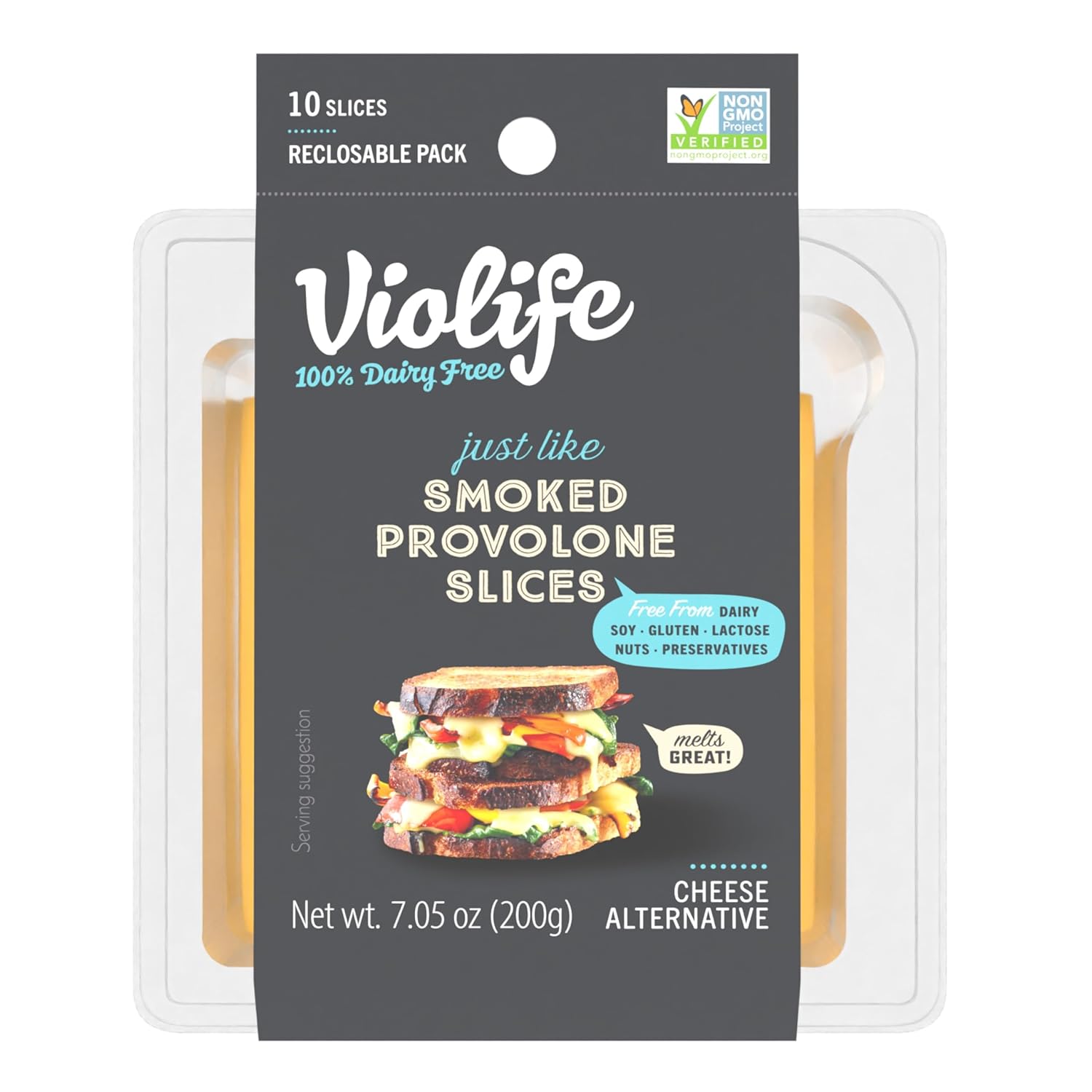 Violife Just Like Smoked Provolone Slices 7.05 oz - 100% Vegan Dairy-Free Plant-Based Cheese, Melty & Stretchy