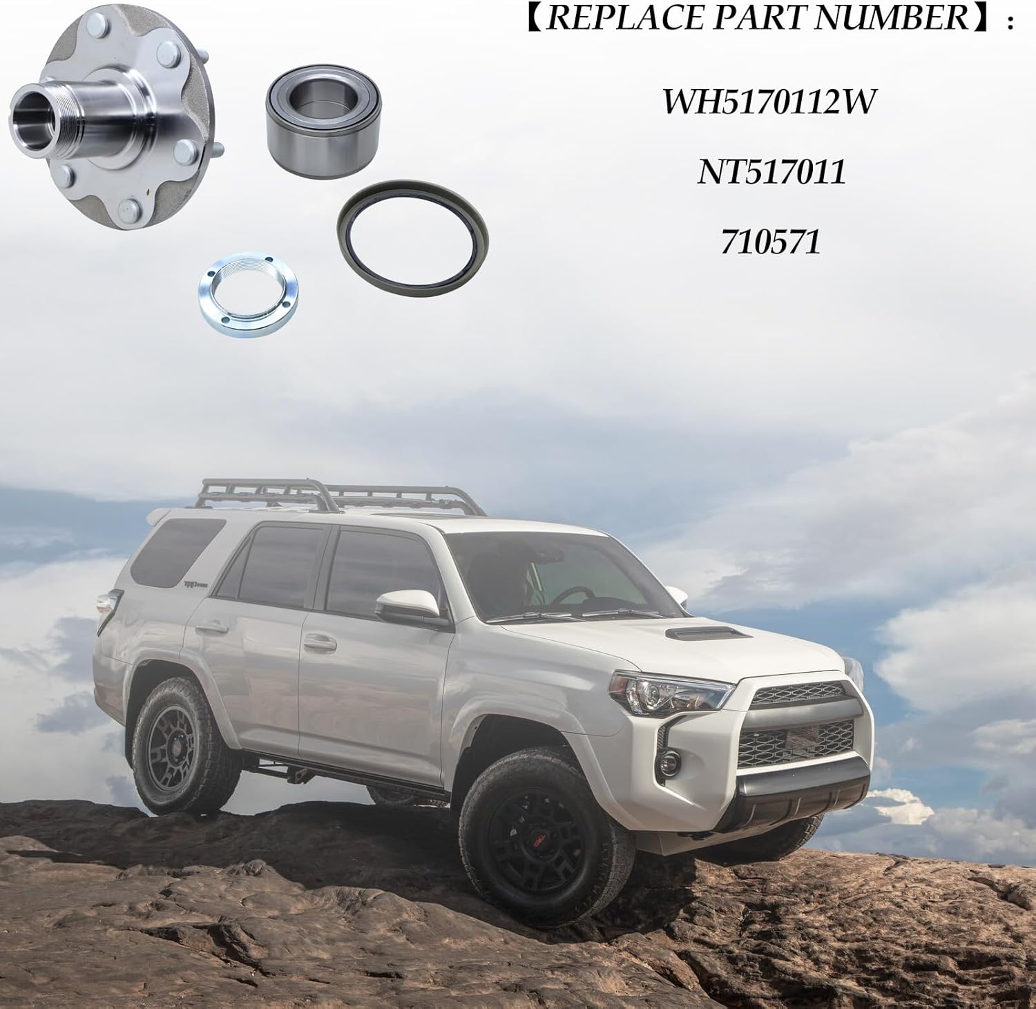 Front Wheel Hub Wheel Bearing Kit WH5170112W Compatible with 1999-2004 Tacoma 2.7L 1996-2001 4Runner 2000-2006 Tundra 2001-2007 Sequoia 2WD Only Replace NT517011 710571