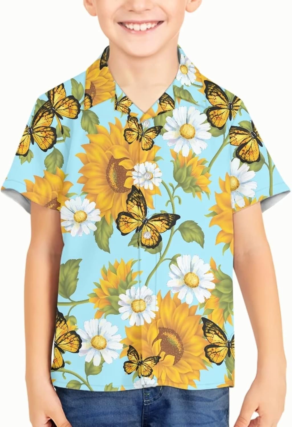 Boys Casual Floral Hawaiian Shirts for Summer Vacation Comfy V Neck Button Down Shirt Beach Tropical Outfits
