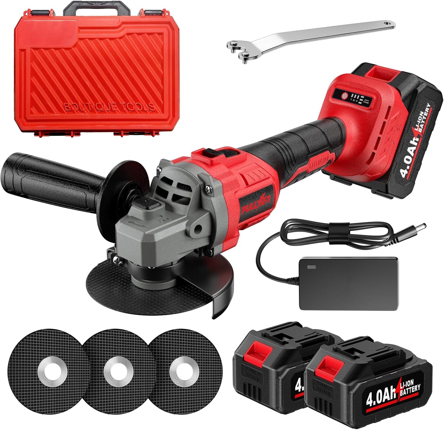 Cordless Angle Grinder,4-1/2 inch Brushless Electric Grinder Power Tools, 12000 RPM, 2x4.0Ah Battery, 3 Variable Speeds Metal Grinder with Auxiliary Handle for Cutting, Grinding, Polishing