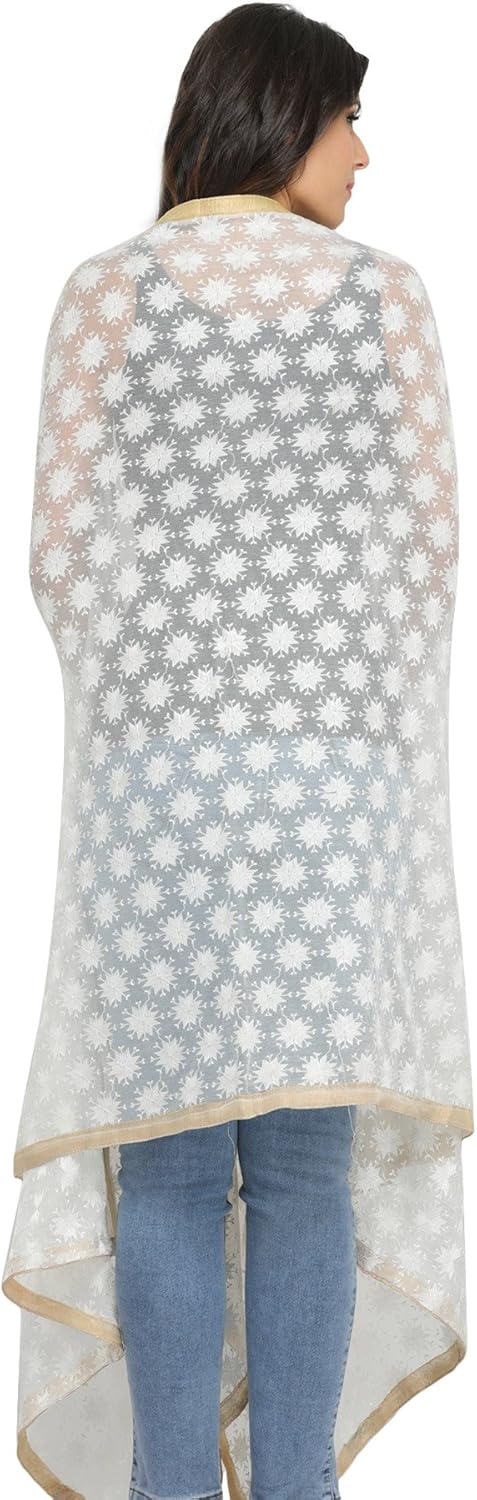 Exotic India Phulkari Dupatta from Punjab with Embroidered Bootis in Self-color Thread - Chiffon - Image 3