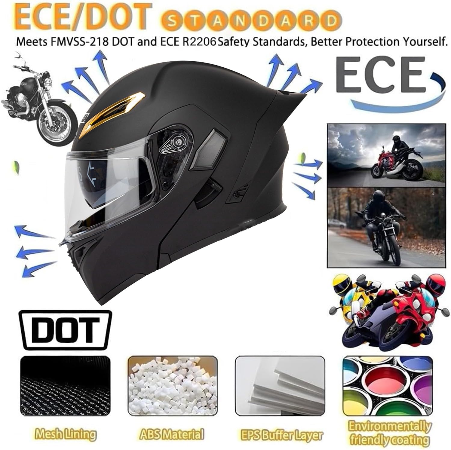 Casco Integrali Moto Apribile Con Doppia Visiera Caschi Integrale Apribili e modulari Approvato DOTECE Elmetto Integrato Modulare Fibbia a sgancio rapido Per Uomini Donne