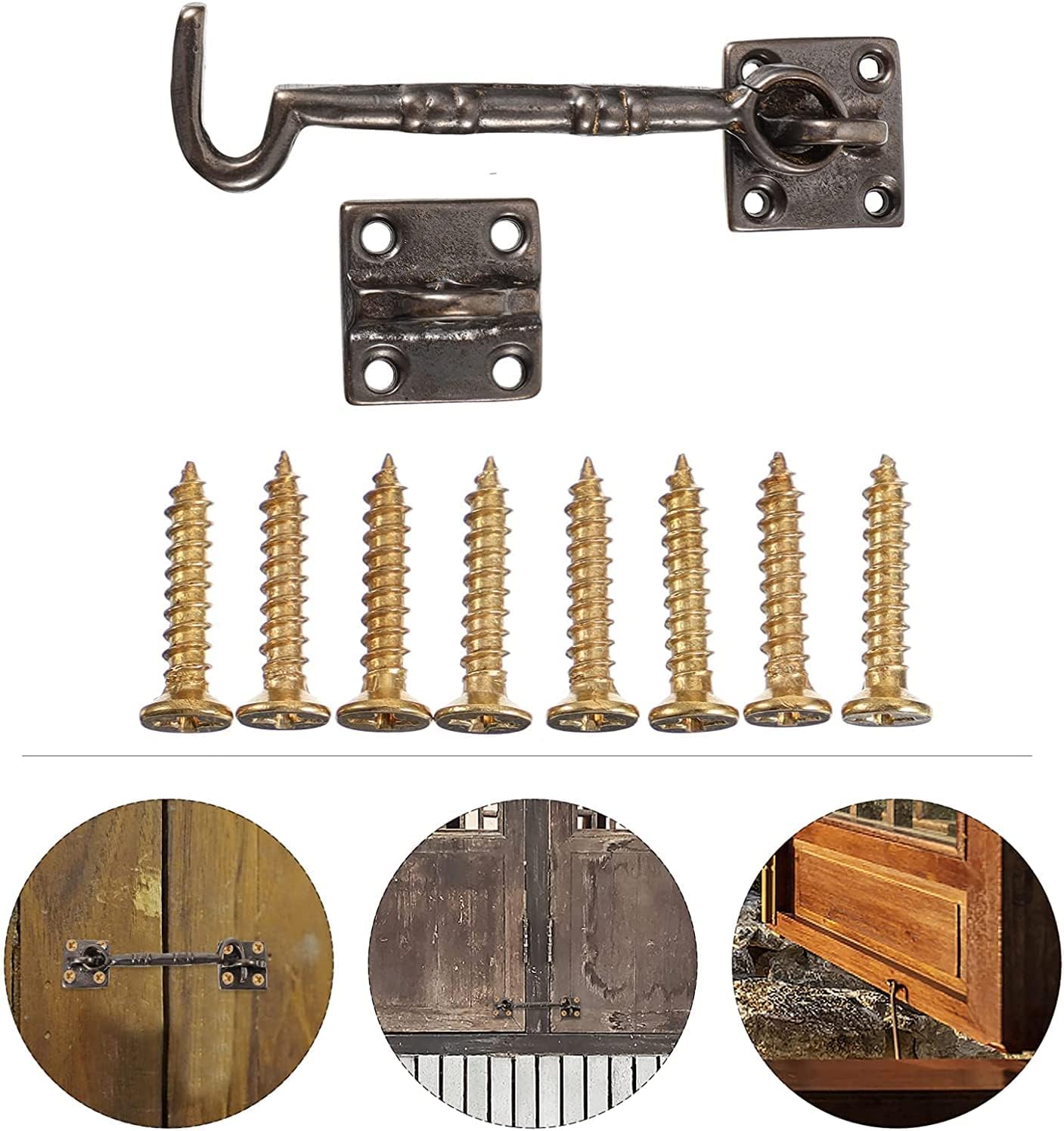 Door Lock Bolt,Sliding Door Lock,Sliding Barn Door Hook Chinese Antique Vintage Door Clasp Window Eye Bolt Latch Catch for Doors Gates Window Cabinet Home Cabin B (Color : Black1)