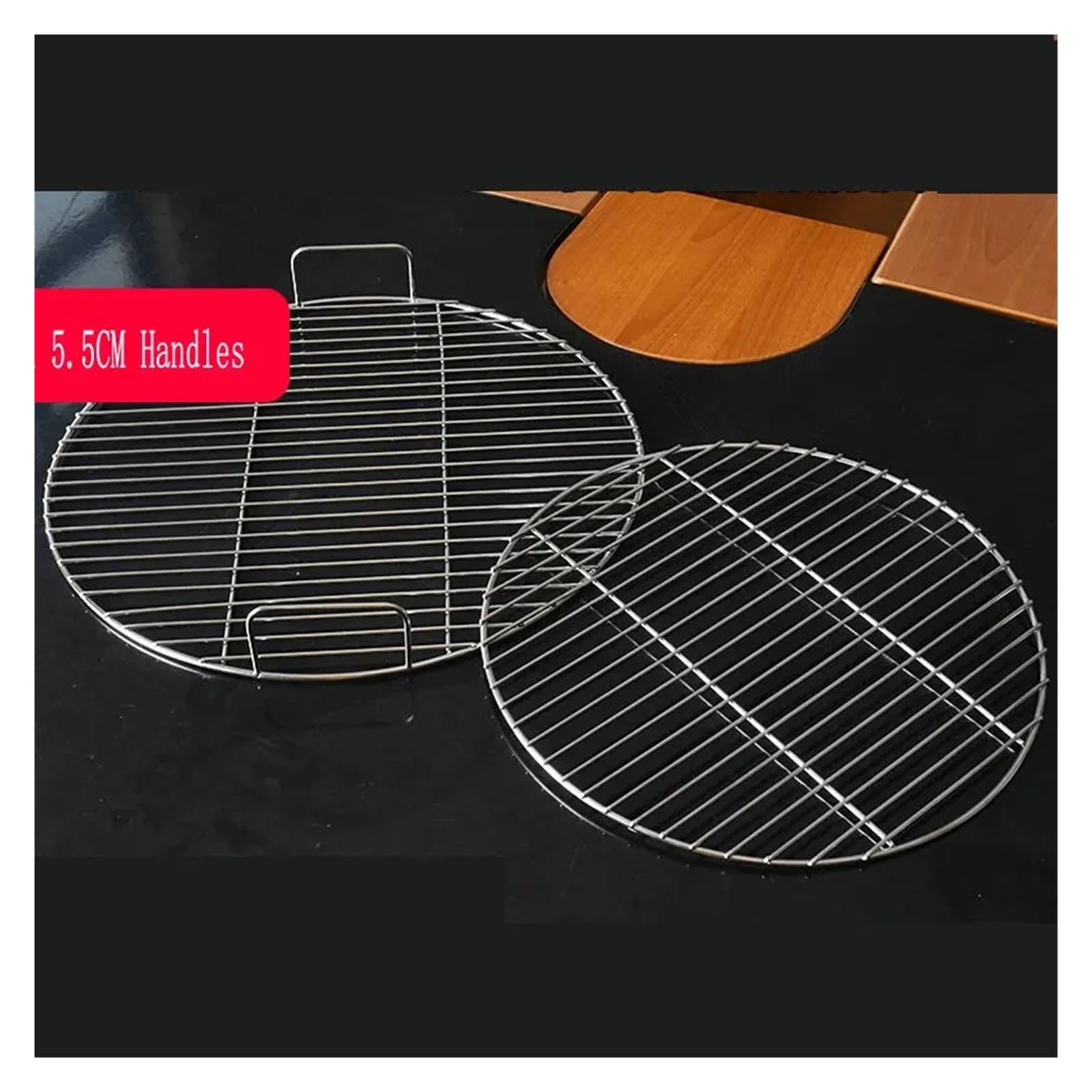 Ruszt węglowy ze stali nierdzewnej 304 klasy spożywczej z uchwytami 5,5 cm, okrągła siatka druciana, idealny do grillowania na świeżym powietrzu, łatwy w użyciu (długość uchwytu 37 cm)