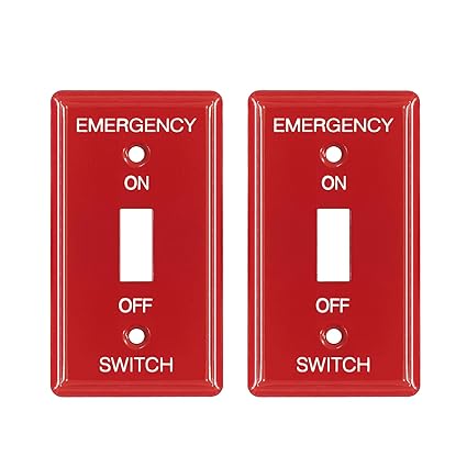 [2 Pack] BESTTEN 1-Gang Red, Emergency Shut-Off Toggle Metal Switch Plate, Utility