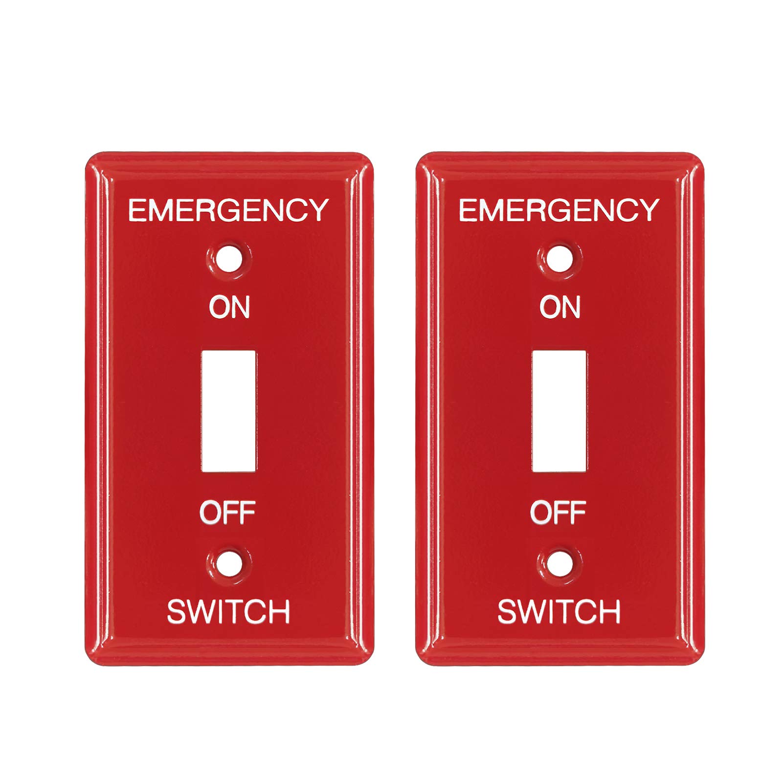 [2 Pack] BESTTEN 1-Gang Red, Emergency Shut-Off Toggle Metal Switch Plate, Utility