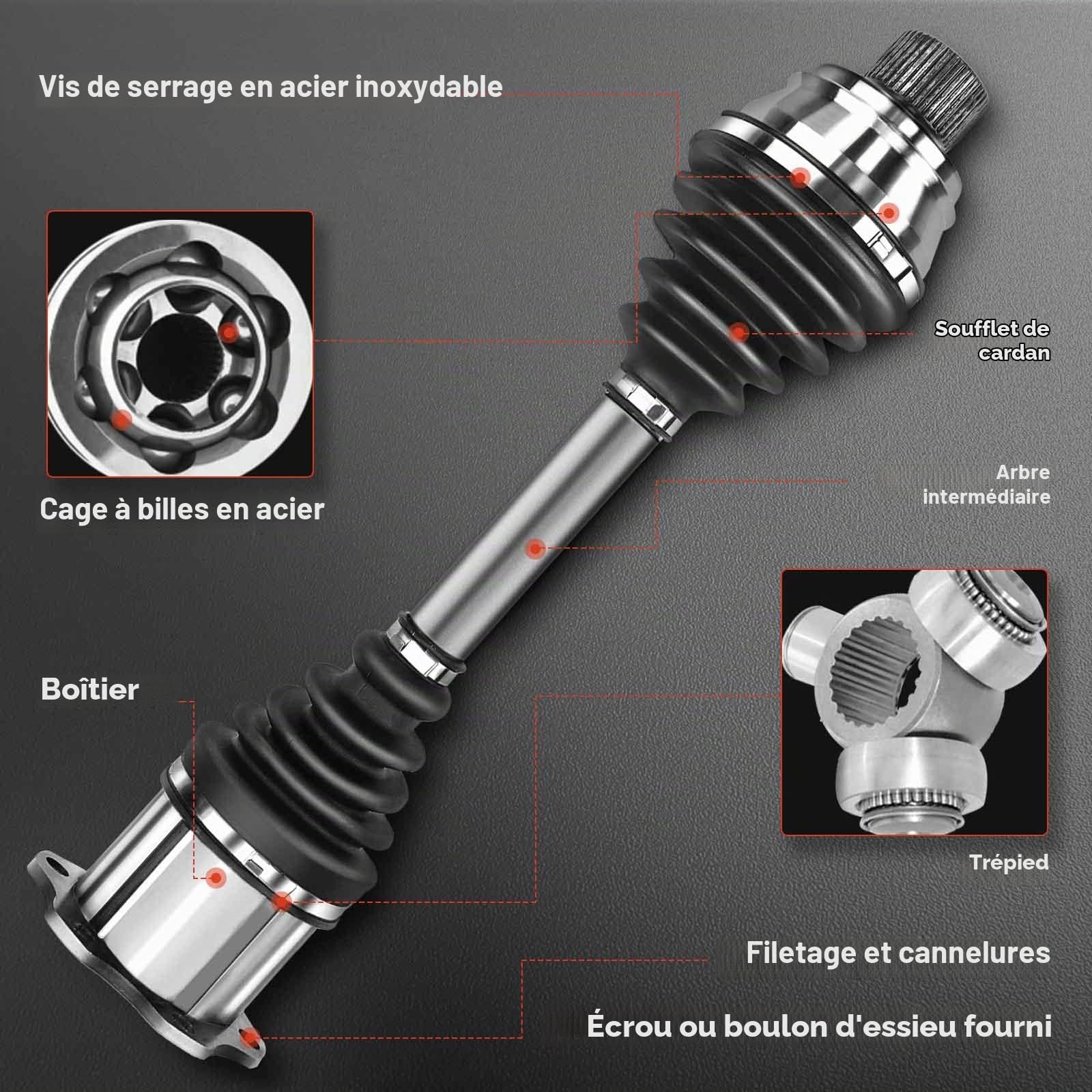 Frankberg 2x Arbre de transmission sans bague ABS, essieu avant