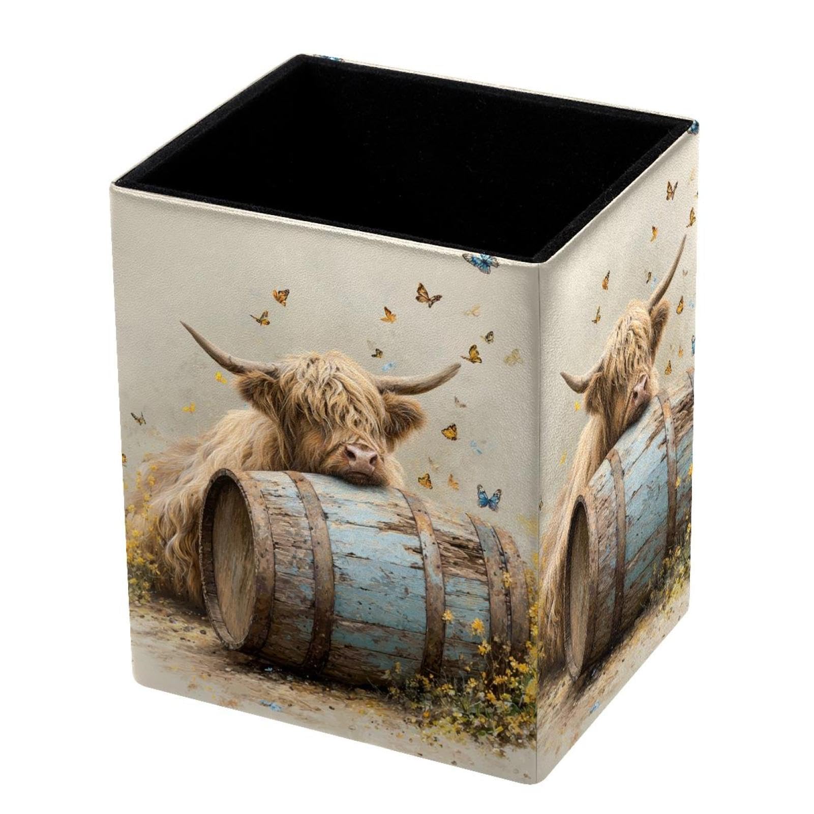 VAPOKF Pencil Holders for Desk, Highland Cow Printed Pen Holders Pen Pot Makeup Brushes Storage Desktop Stationery Supplies Organiser for Home Office