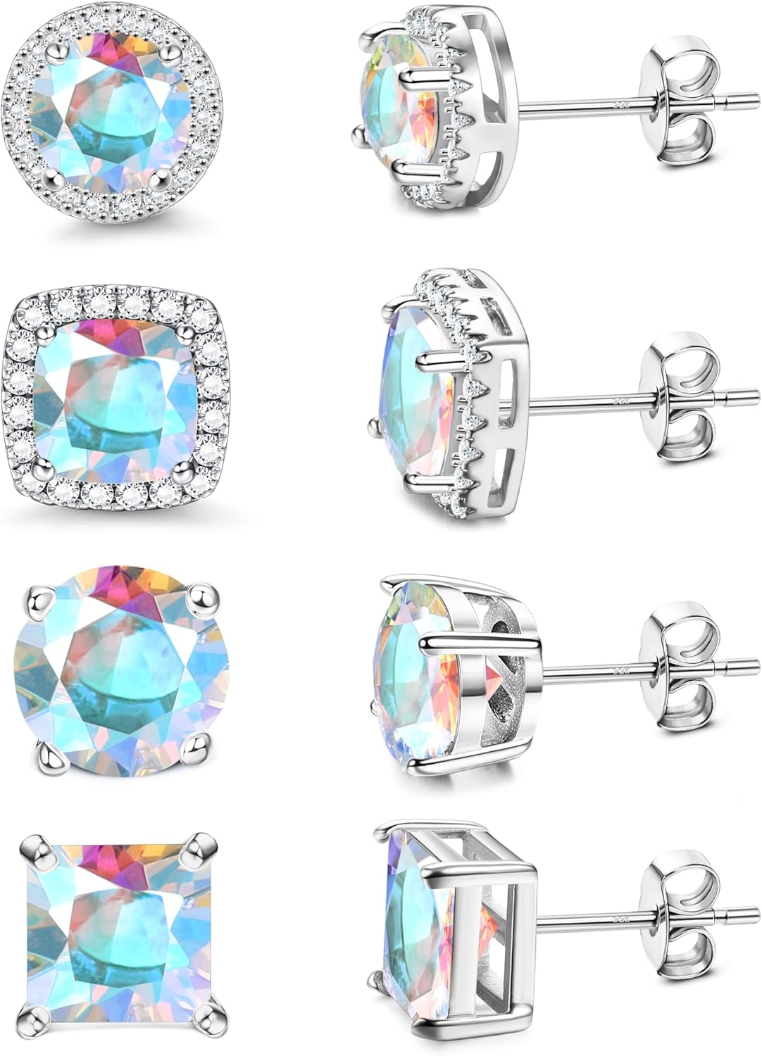 MILACOLATO Cubic Zirconia Stud Earrings for Women Men | 18K Gold Plated Hypoallergenic Sterling Silver Post Earrings | Big Brilliant Simulated Diamond CZ Halo Stud Earrings for Sensitive Ears