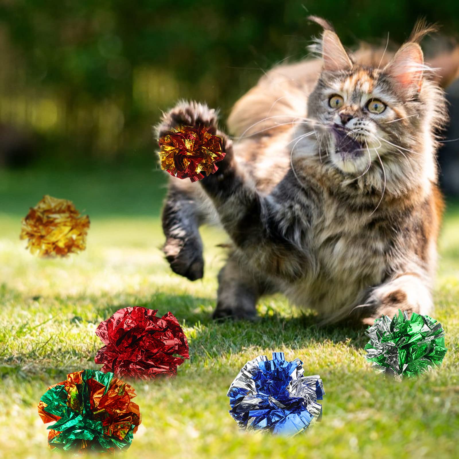 Silkfly Crinkle-Bälle aus Polyesterfolie, Katzenspielzeug, 6 cm, interaktiver Knisterball, bunte Bälle, Kauspielzeug für Katzen, Jagd, Spielzeug zieht Katzen an, für Indoor-Katzen und Kätzchen, um fit