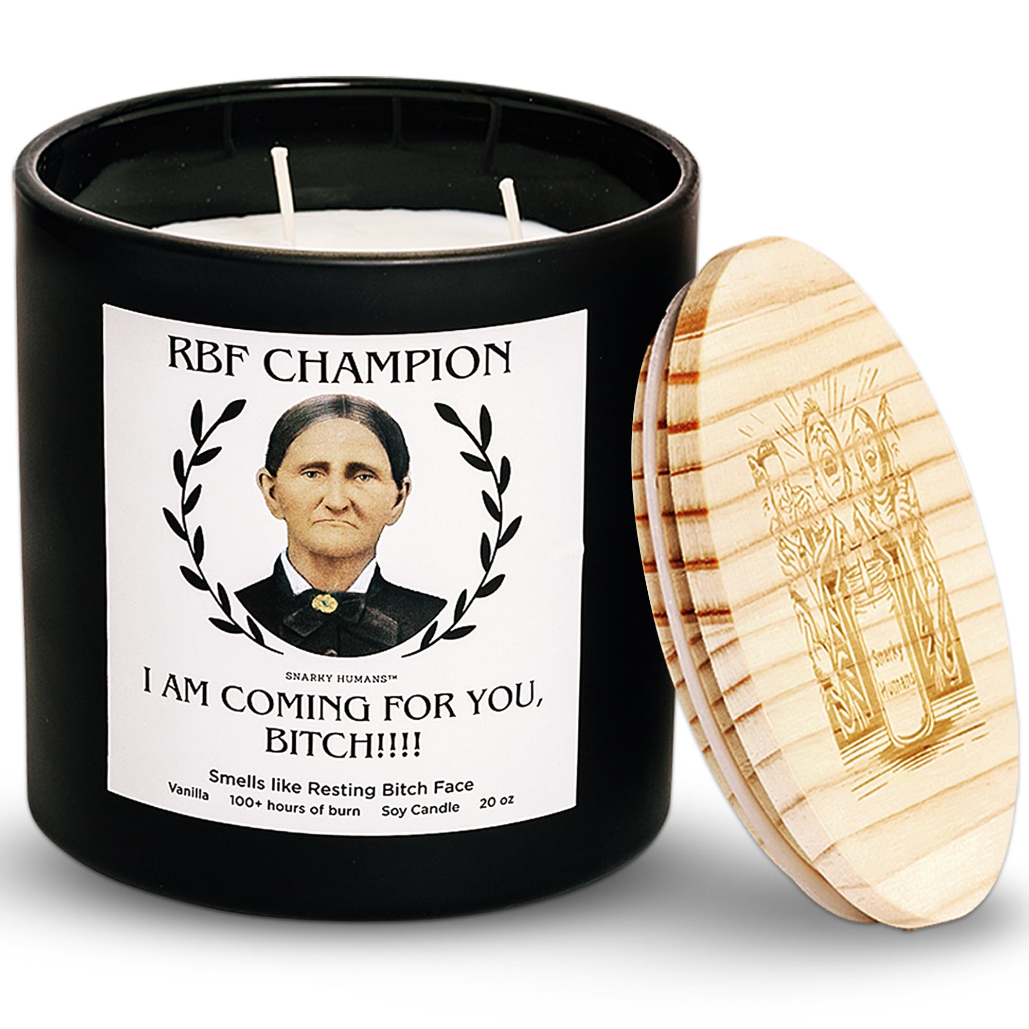 Soy Wax Candle with Glass Jar & Wooden Lid, Triple Wick for Clean & 120+ Hours Burn -Hilarious & Unapologetic Gifts for Men, Women, Friends & Loved Ones (Resting Face)