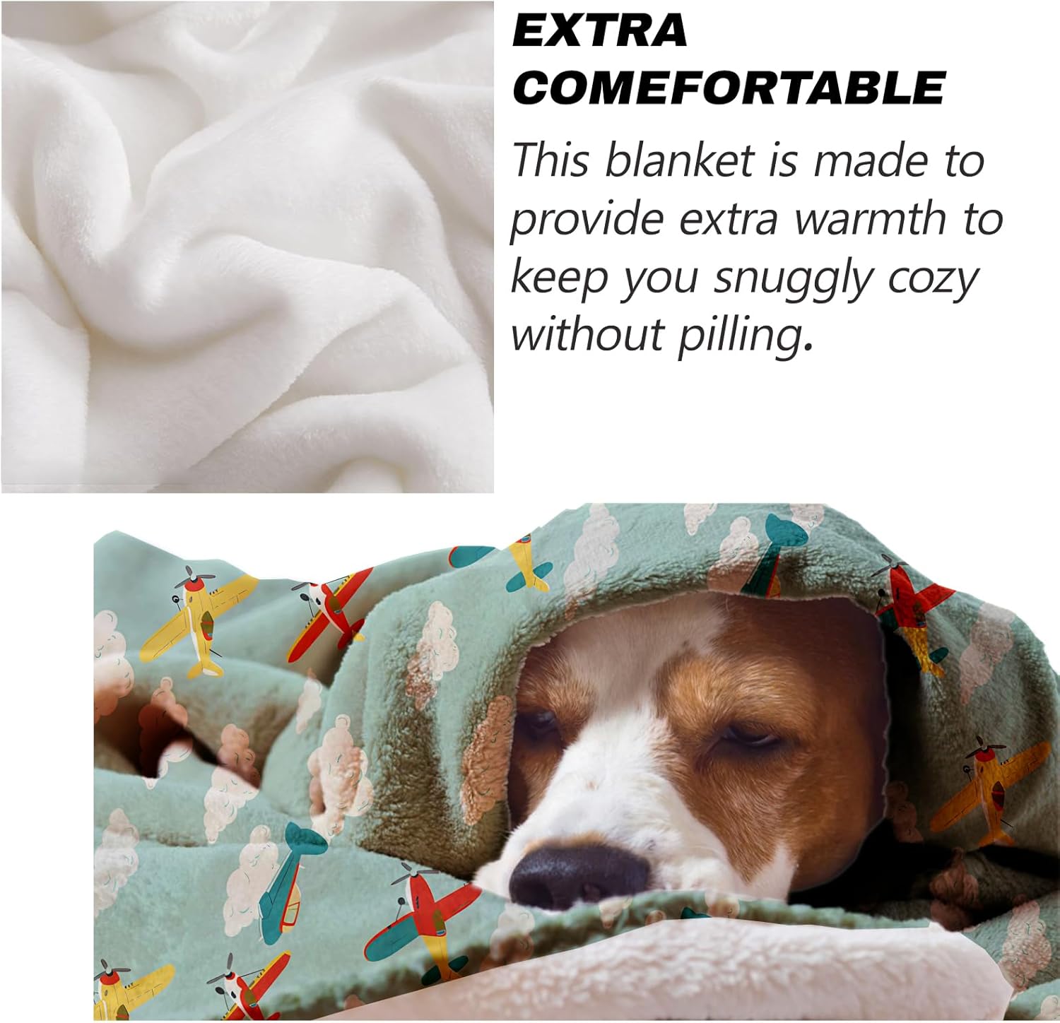 Airplane Throw Blanket for Adults Kids, 50x60 in, Cute Vintage Planes and Clouds Theme Flannel Blankets for Bedroom, Couch, Travel, Home Decor, Fuzzy Soft Cozy Warm Gifts