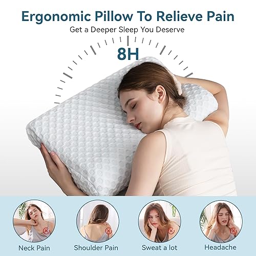 Miniatura 3 de Hcore Almohada de espuma viscoelástica, almohada ortopédica cervical con contorno de cuello para dormir de lado, espalda, estómago, almohada