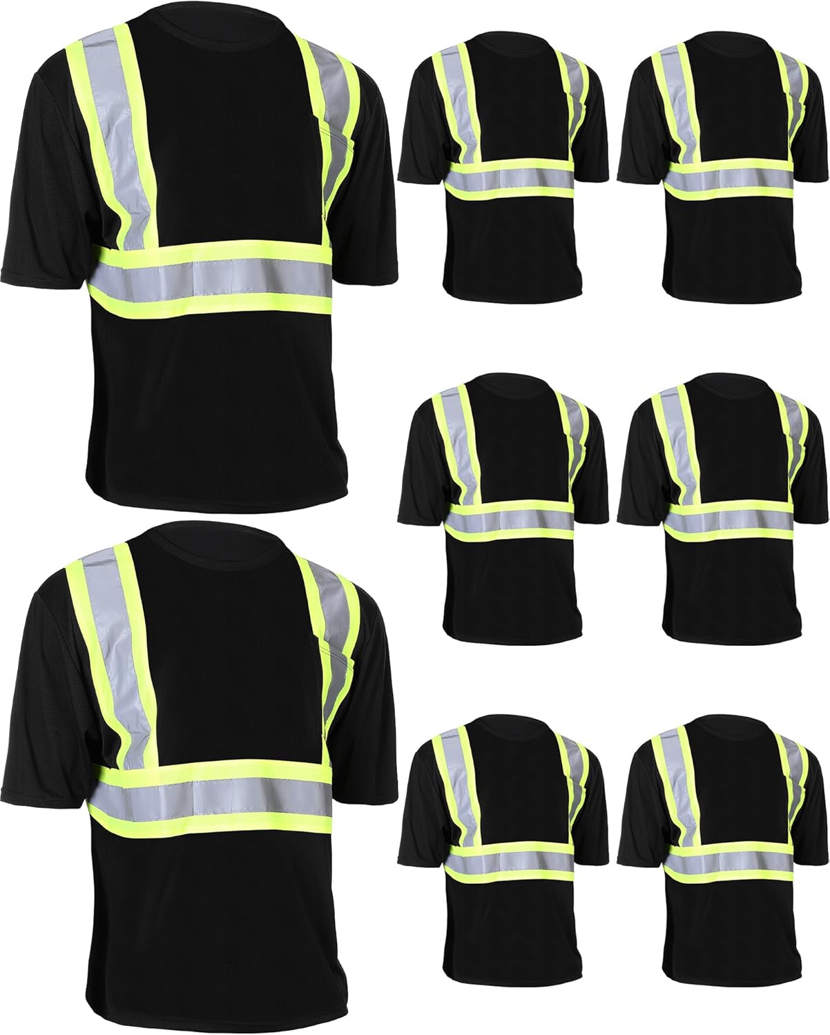 JaGely 8 pcs 4 Pcs Black Safety Shirts for Men Reflective Class 3 High Visibility Shirts Safety Short Sleeve for Construction (Black,X-Large)