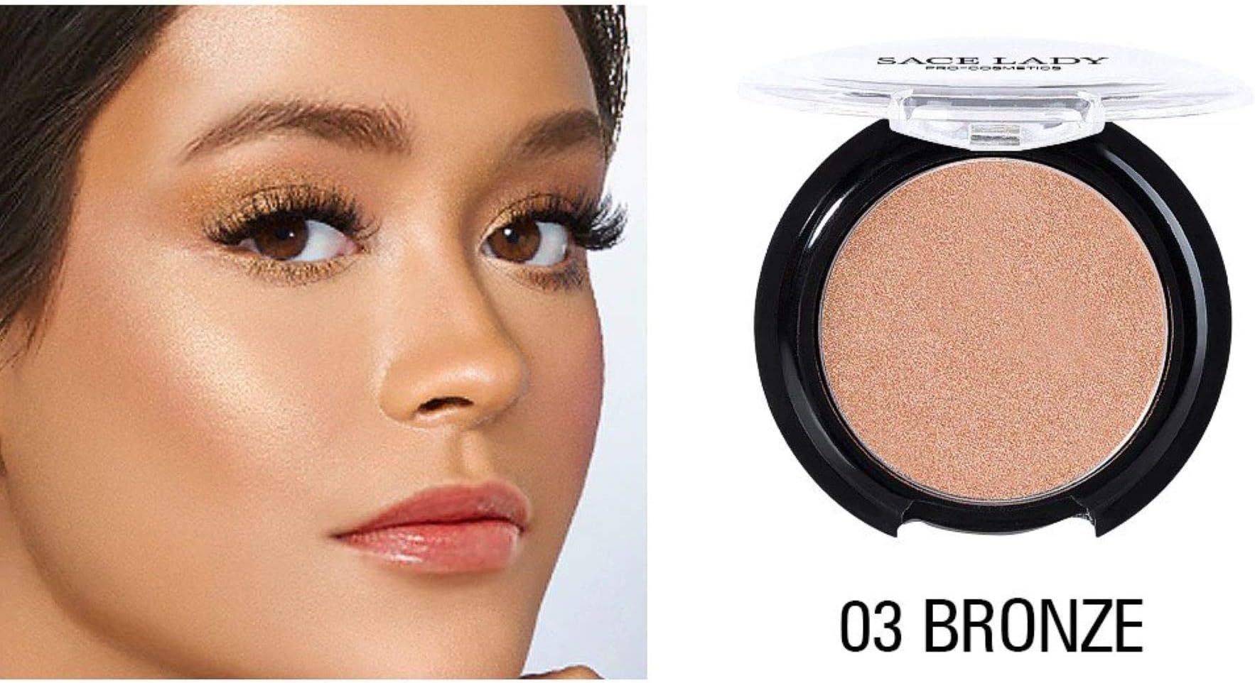 Digital Shoppy SACE LADY Highlighter Powder 6 Colors Face Iluminator Makeup Professional Glitter Palette Make Up Glow Kit (03 Bronze)