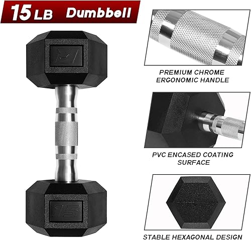 Miniatura 4 de RitFit Juego de mancuernas hexagonales revestidas de PVC de 5 a 650 libras con estante opcional para gimnasio en casa, peso de mano con mango