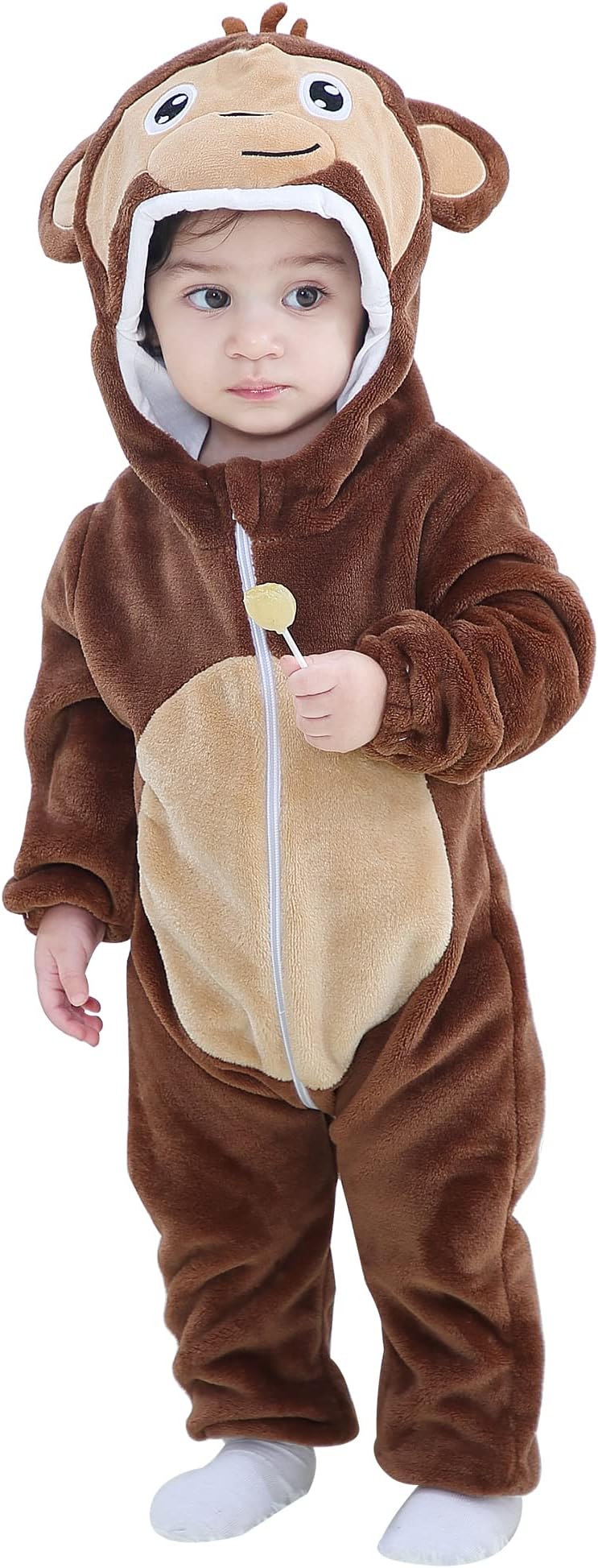 MICHLEYBaby Animal Hooded Romper Flannel Winter Halloween Cosplay Jumpsuit