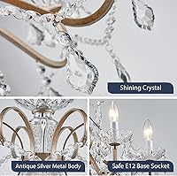 Vista 4 de Bestier - Candelabro antiguo de plata vintage con diseño de gotas de cristal, lámpara de iluminación para comedor, baño, vestíbulo, sala, requiere 6