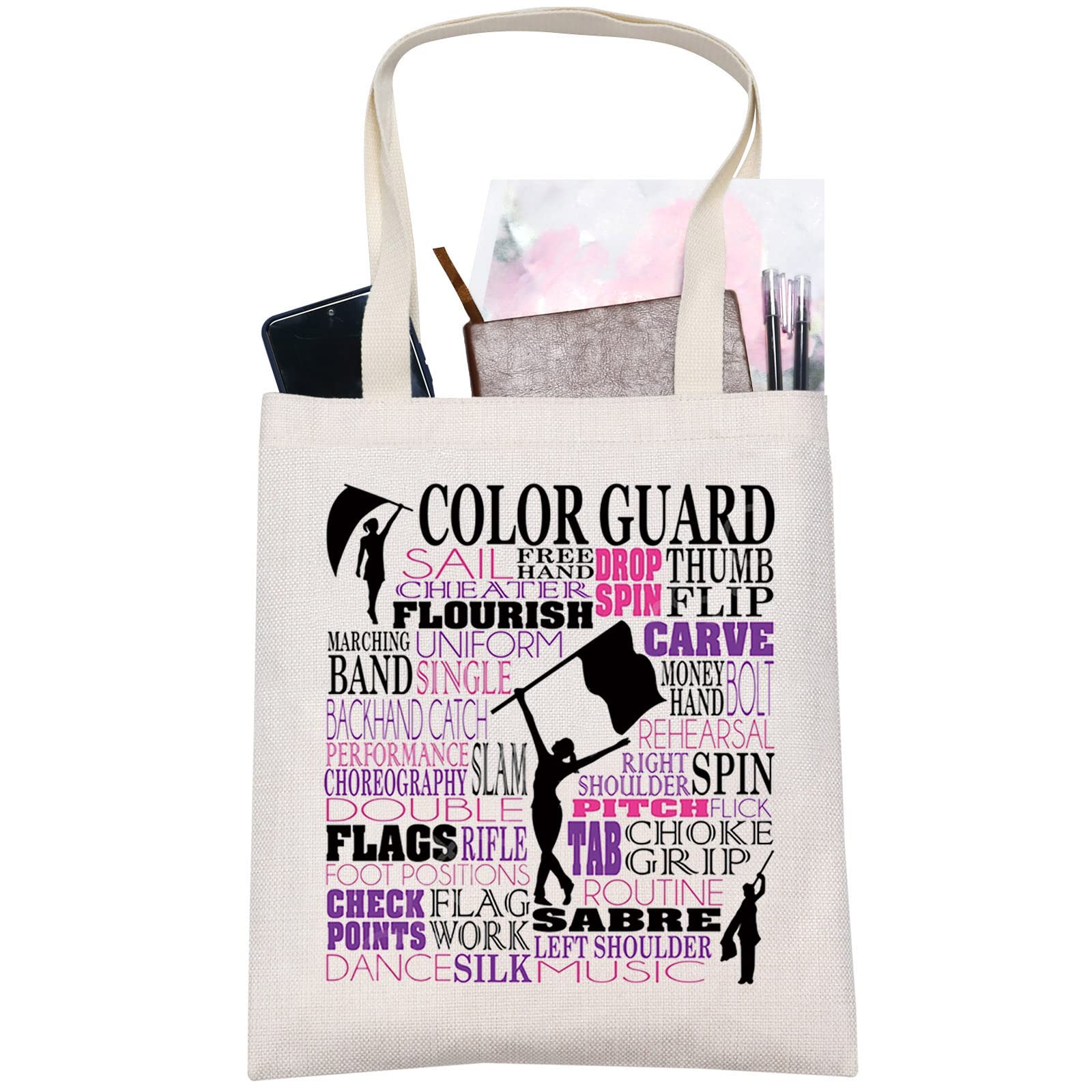 LEVLO Color Guard Canvas Tote Bag Color Guard Team Gift Flag Shoulder Bag Colorguard Appreciation Gift