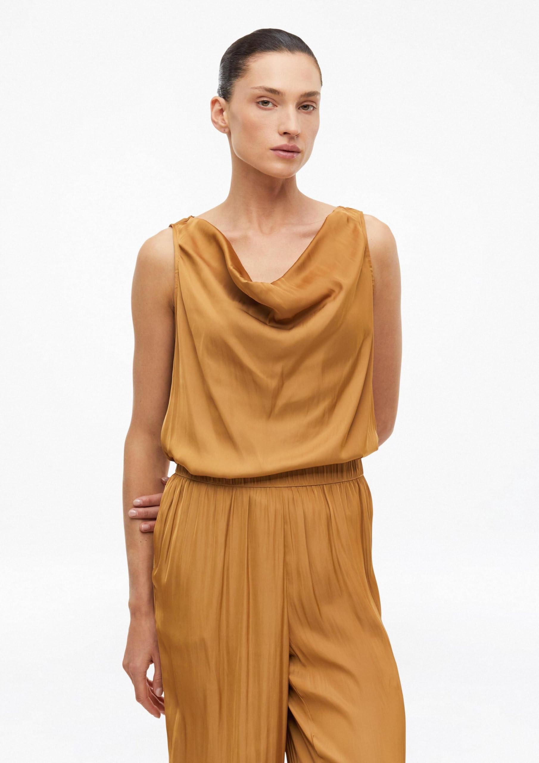 s.Oliver Damen Bluse – ärmellos, Satin, Wasserfallausschnitt, Regular Fit – Für Party & Business