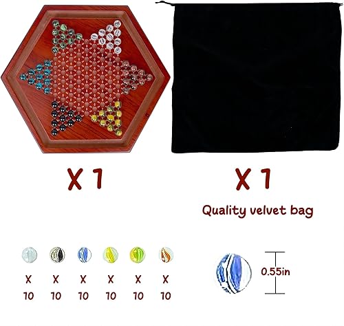 Miniatura 2 de Chinese Checkers - Juego de mesa grande de madera de 15 pulgadas, 60 canicas de vidrio estilo pétalos de 0.551 in, 60 pétalos en 6 colores, juego de