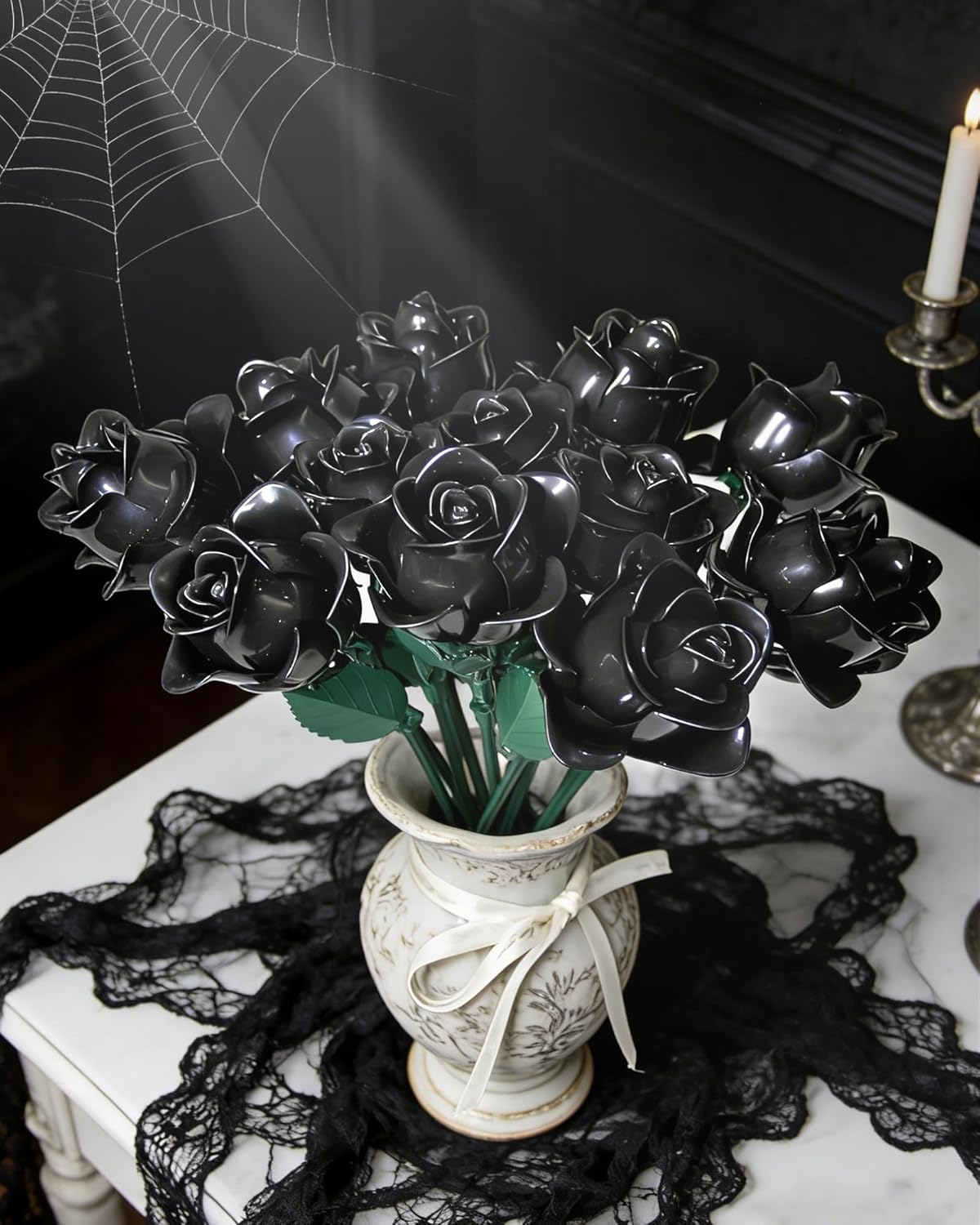 12-Piece Gothic Black Rose Bouquet Building Kit, 640 PCS Botanical Building Blocks, Compatible with Lego Flower, DIY Decor for Home & Office, Unique Gift for Adults & Kids on Christmas, Birthday