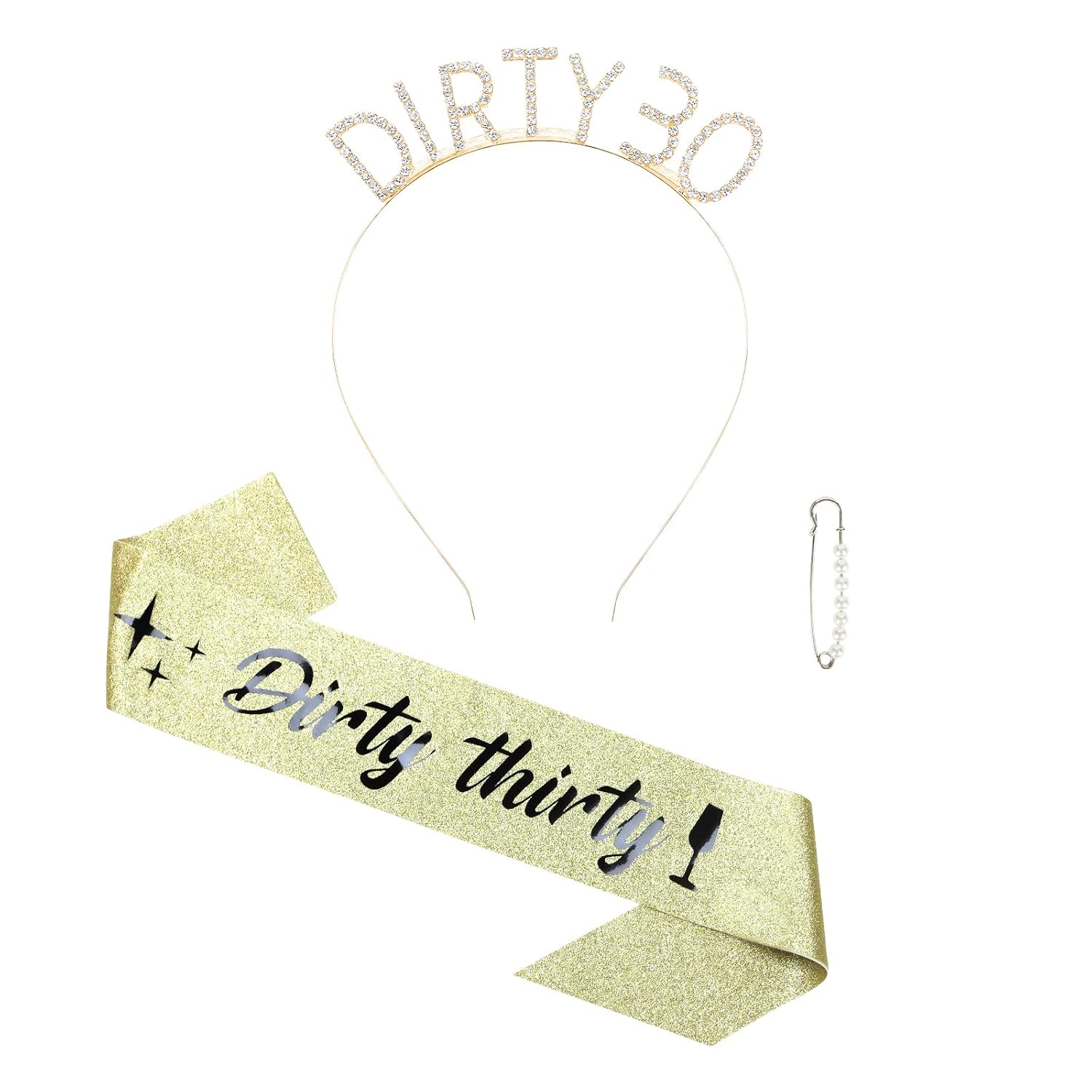 Semato Silver 30th Birthday Sash & Rhinestone Dirty 30 Birthday Headband Kit Dirty 30 Birthday Decorations for Her