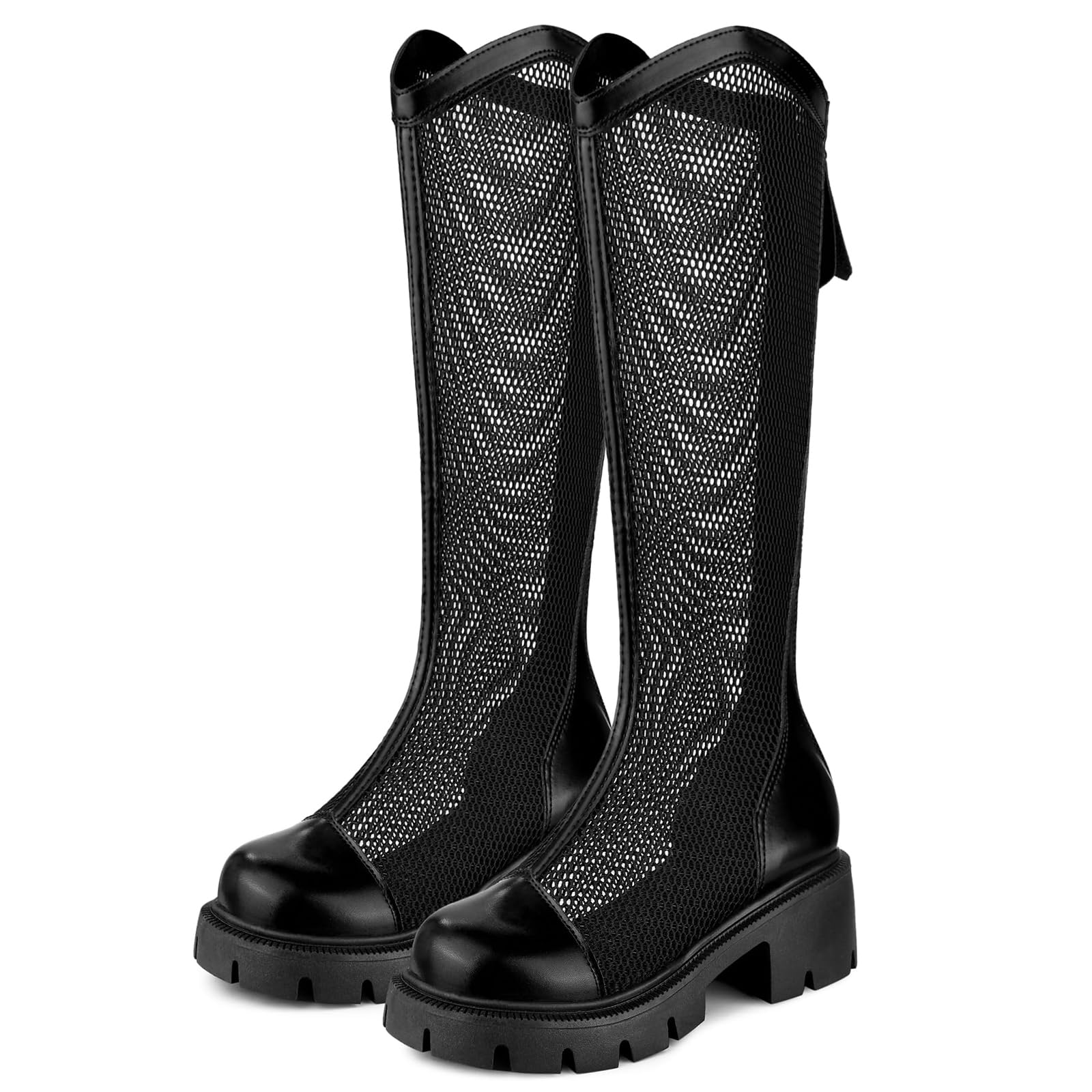 Botas altas ecuestres LNNLOO con diseño calado transpirable y tacón de 6cm para verano en negro 8