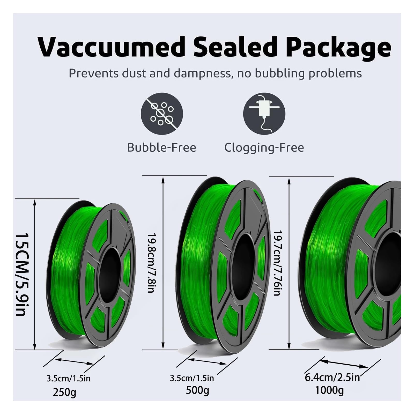 95A 3D-Druckerfilament 1 kg, klares TPU und klares grünes TPU 1,75 mm, 200 g/400 g/1000 g Rolle(Transparent 1000g)