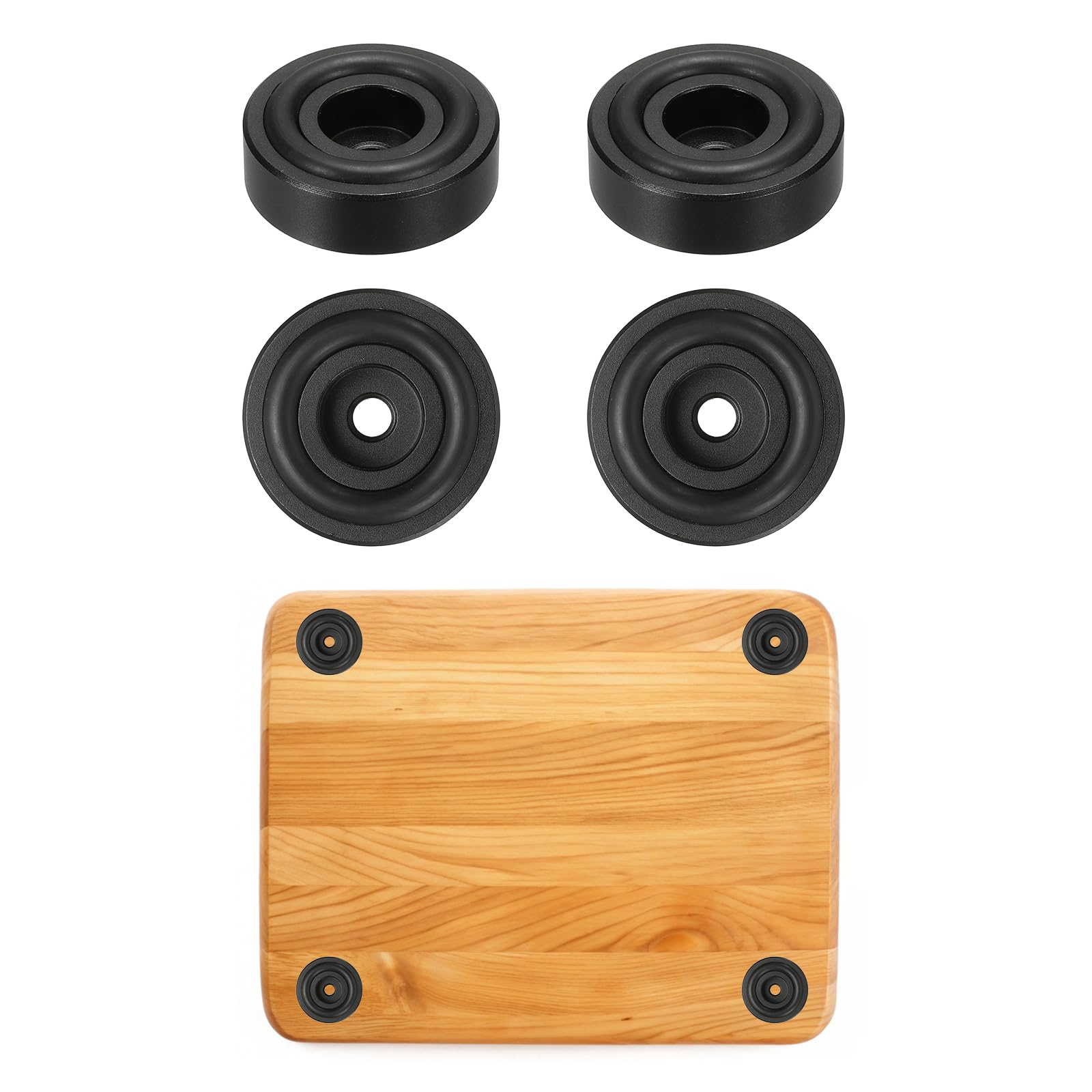 sourcing map 4Pcs Cutting Board Feet, 30x10mm Aluminum Alloy Speaker Stand Feet Anti Vibration Amplifier Foot with Silicone for Chopping Board Speaker Record, Black