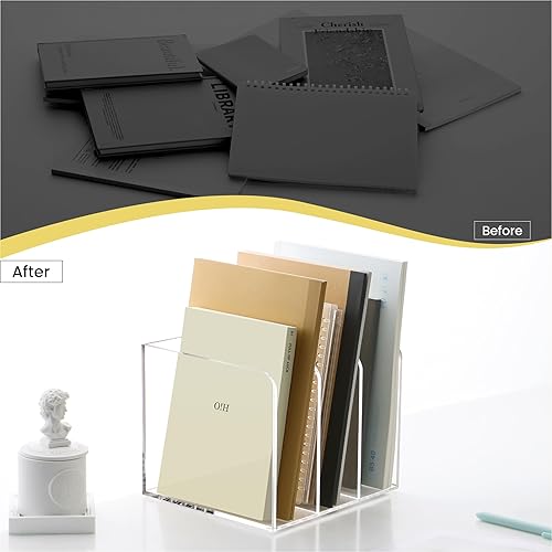 Miniatura 6 de Soporte de acrílico para revistas, organizador de escritorio transparente con 3 compartimentos verticales, organizador de archivos de revistas,