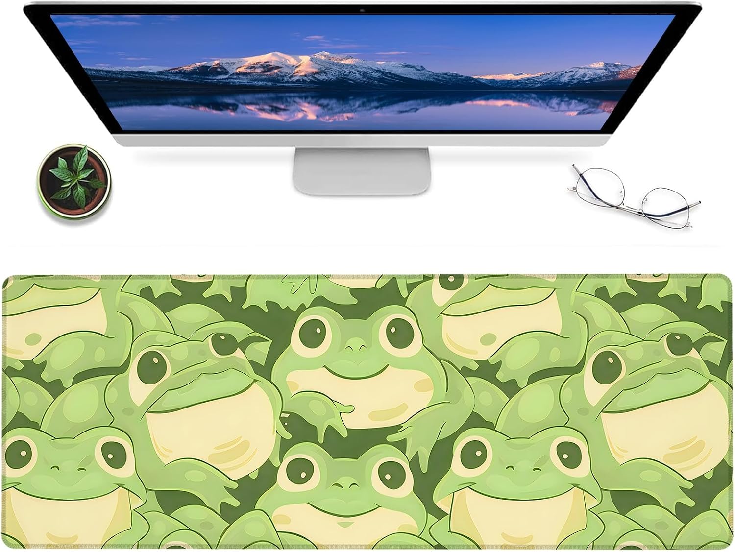 Cute Frog Gaming Mouse Pad – 12x31.5in Non-Slip Rubber Desk Mat with Adorable Cartoon Design – Large Extended Mousepad for Office Home – Deskmat Gifts for Frog and Kawaii Decor Lovers Decor