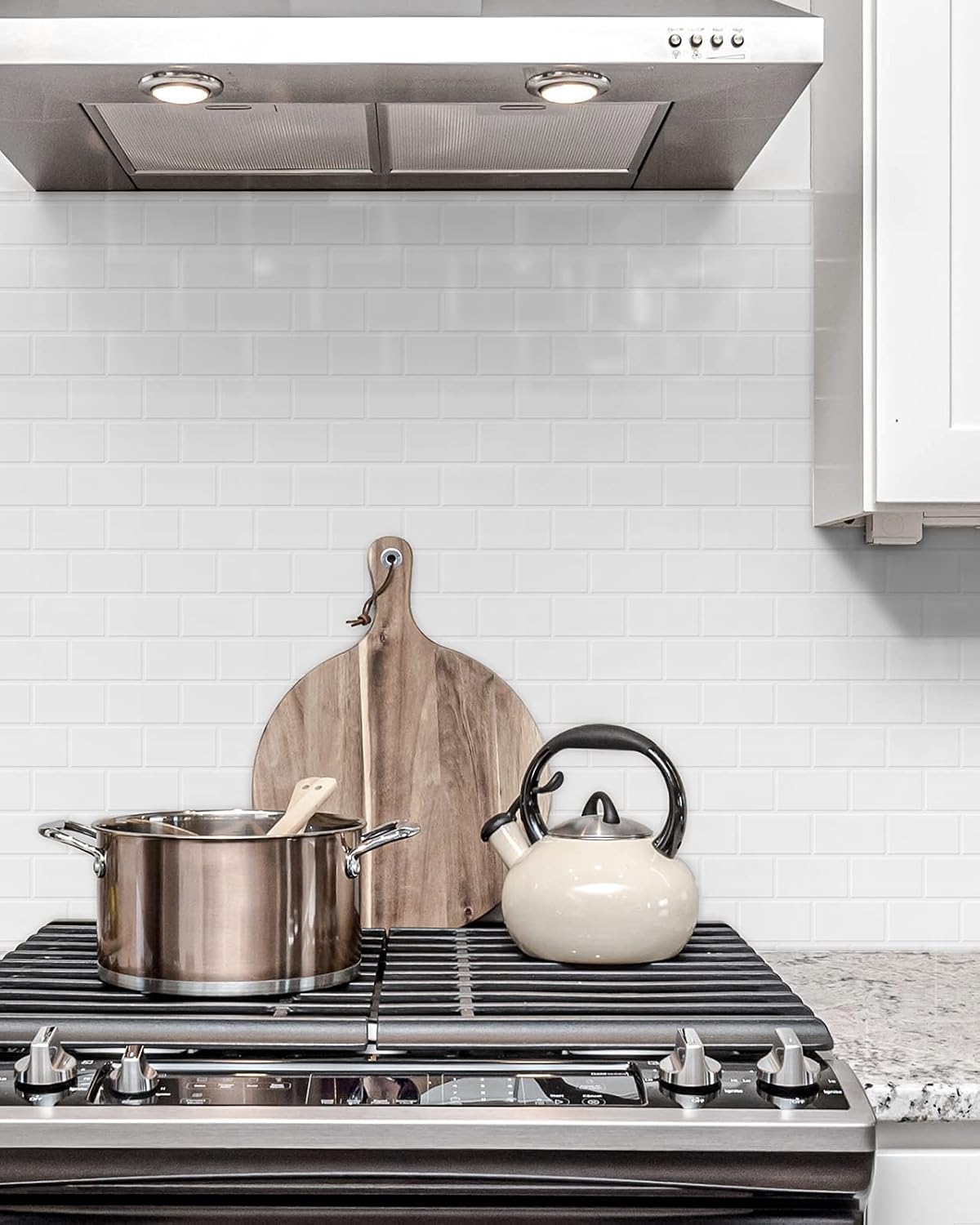 LONGKING Premium Thicker Design Peel and Stick Tile for Kitchen Backsplash, White (10-Sheet)