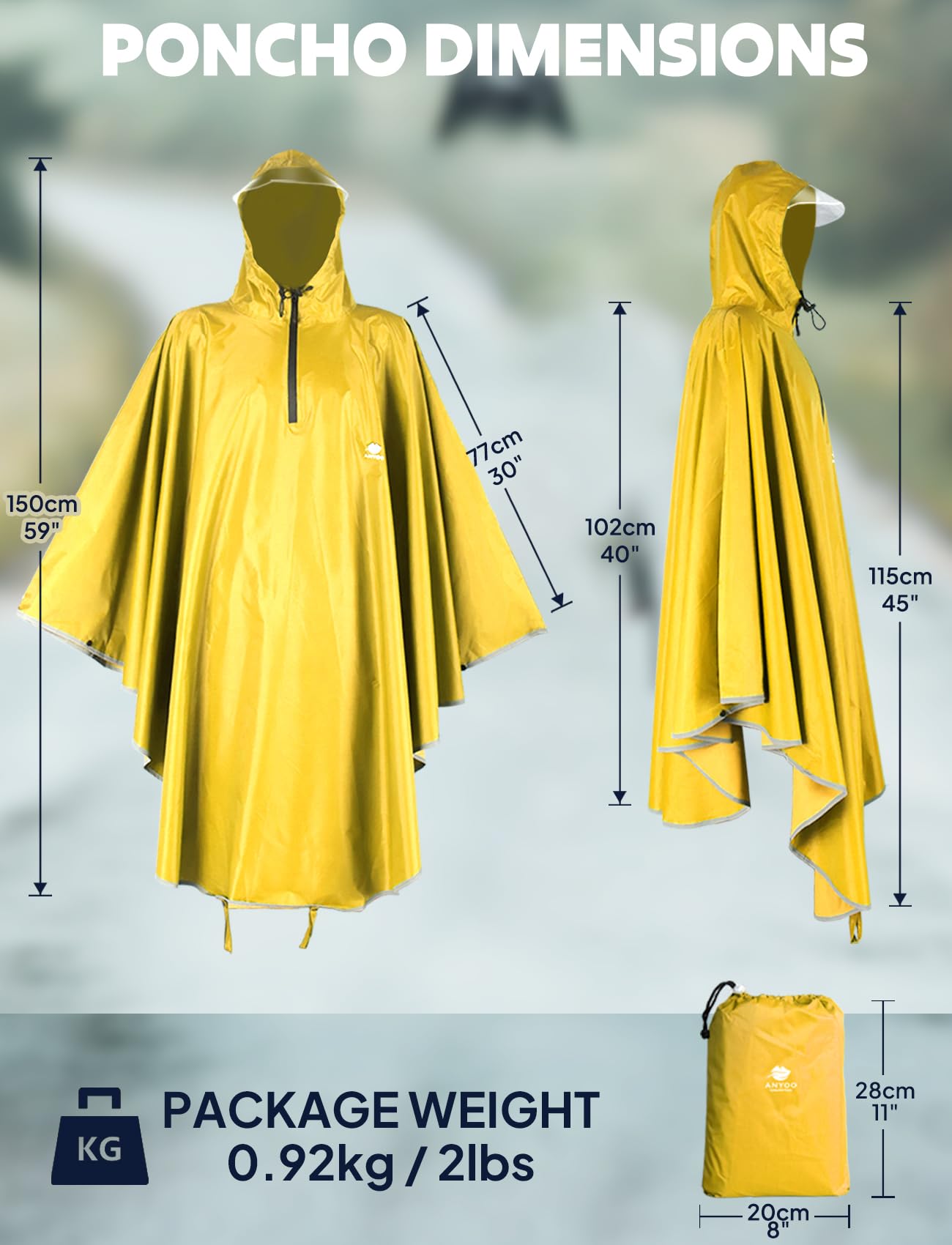 ANYOO Mantella da Bicicletta Impermeabile Portatile Leggera Poncho da Pioggia Bici Bicicletta Compatta Riutilizzabile Unisex per Backpacking Campeggio Aria Aperta