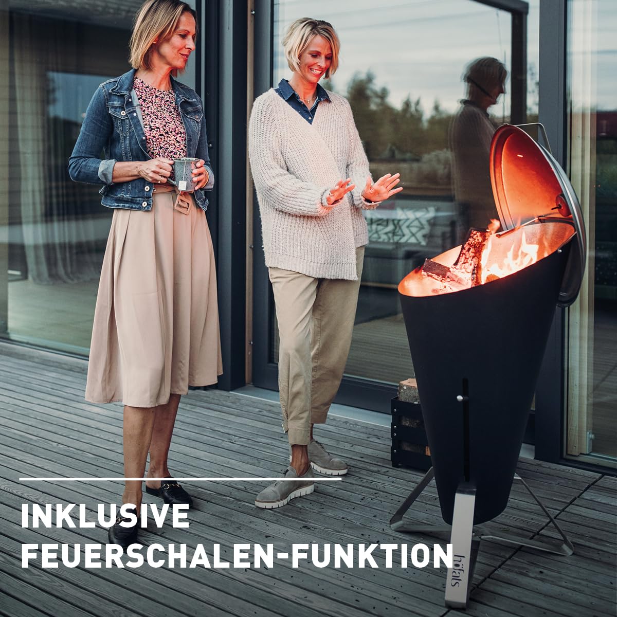 höfats - CONE Holzkohle Grill und Feuerkorb mit Deckel und Thermometer - stufenlose Regulierung der Hitze und Luftzufuhr - Grillen auf zwei Ebenen - Design-Grill aus Edelstahl