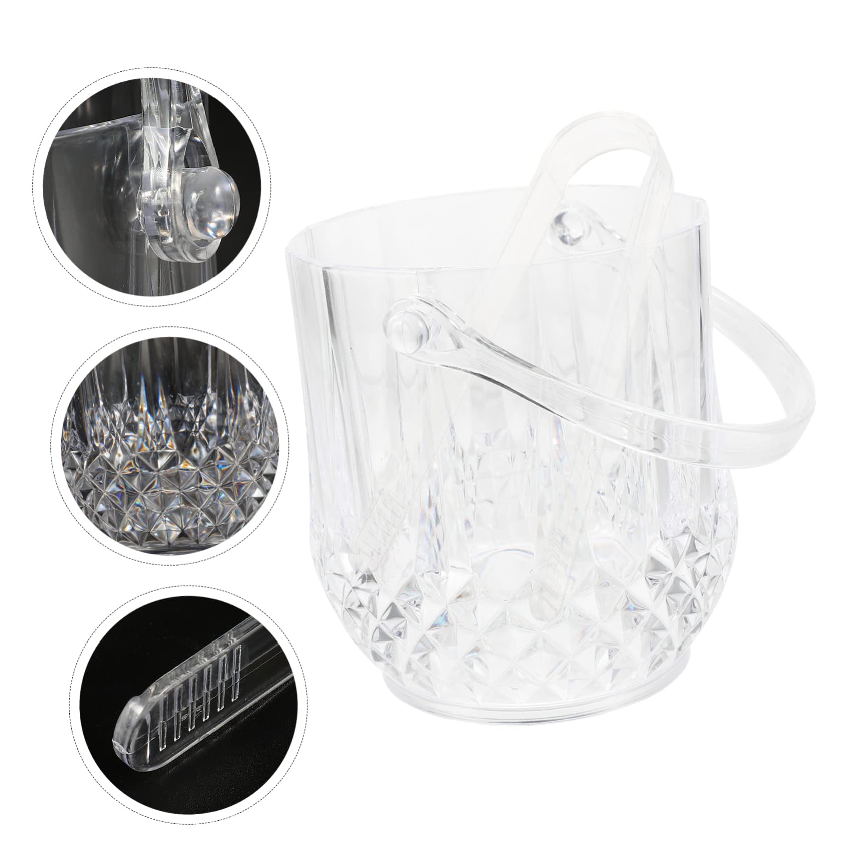 PartyKindom Seau à Glace Transparent 1000ml Pince à Glace, Matériau PS, Design Chic et Poignée Compacte, pour Bar, Hôtel et Ktv