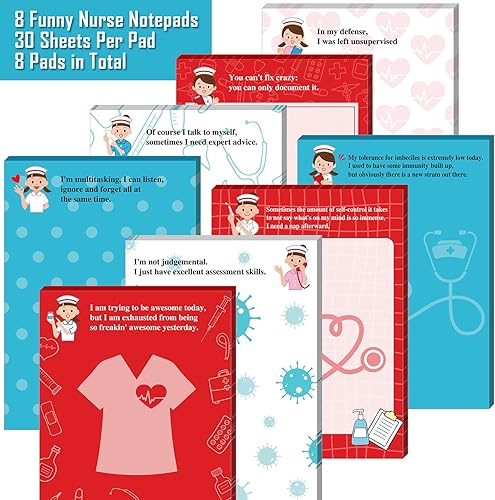 Vista 24 de Chinco 8 blocs de notas divertidas para enfermeras, notas adhesivas para enfermeras, autoadhesivos, sarcásticos, suministros de oficina