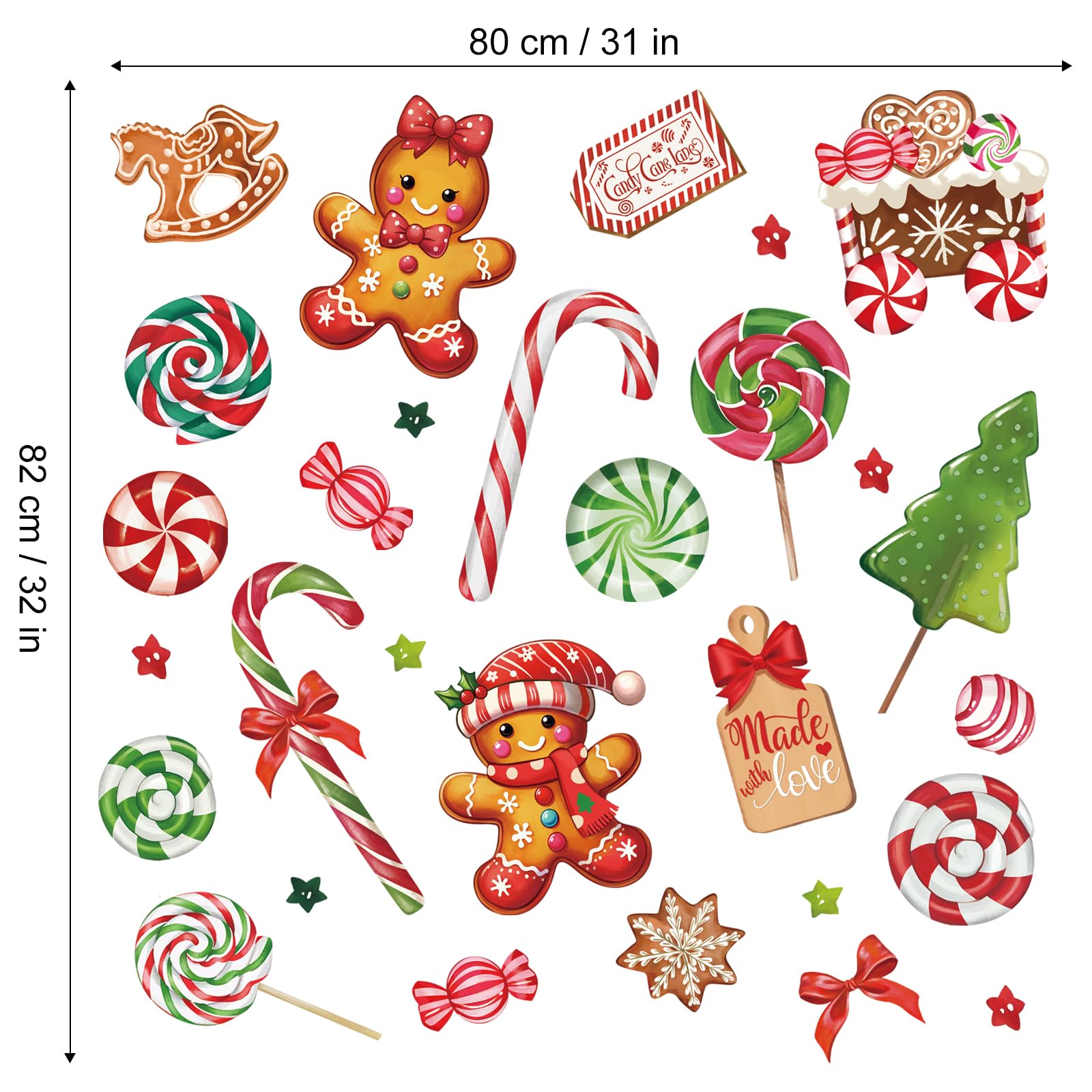 FUFUQUARE Gingerbread Man Wall Stickers Christmas Red and Green Candy Cookie Wall Art Decals PVC Peel and Stick Xmas Decoration for Home Kitchen Festival Party - Image 4