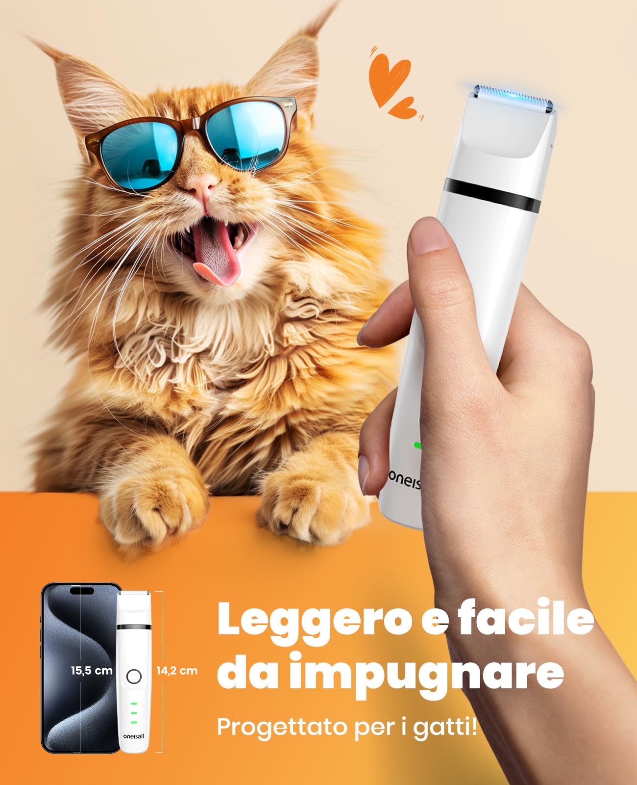 oneisall Rasoio 3 in 1 per cani a forma di gatto, rasoio professionale per gatti e cani, per zampe, glutei, annodato, dingleberry (Bianco)