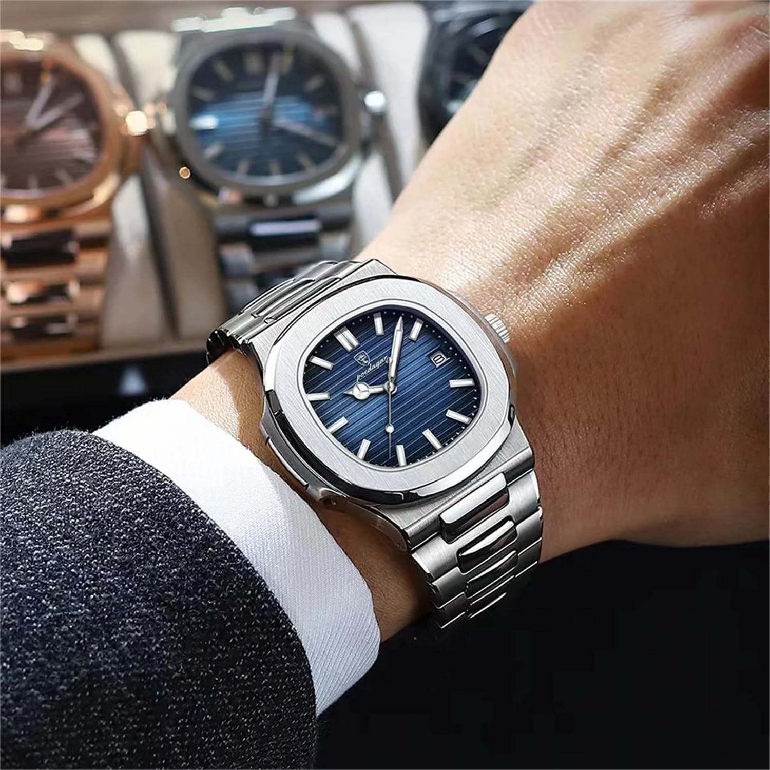 MASTOP Luxury Men Watches Analog Quartz Stainless Steel Luminous Military Square Watches for Men Waterproof Business Classic Desiger Wrist Watch Date