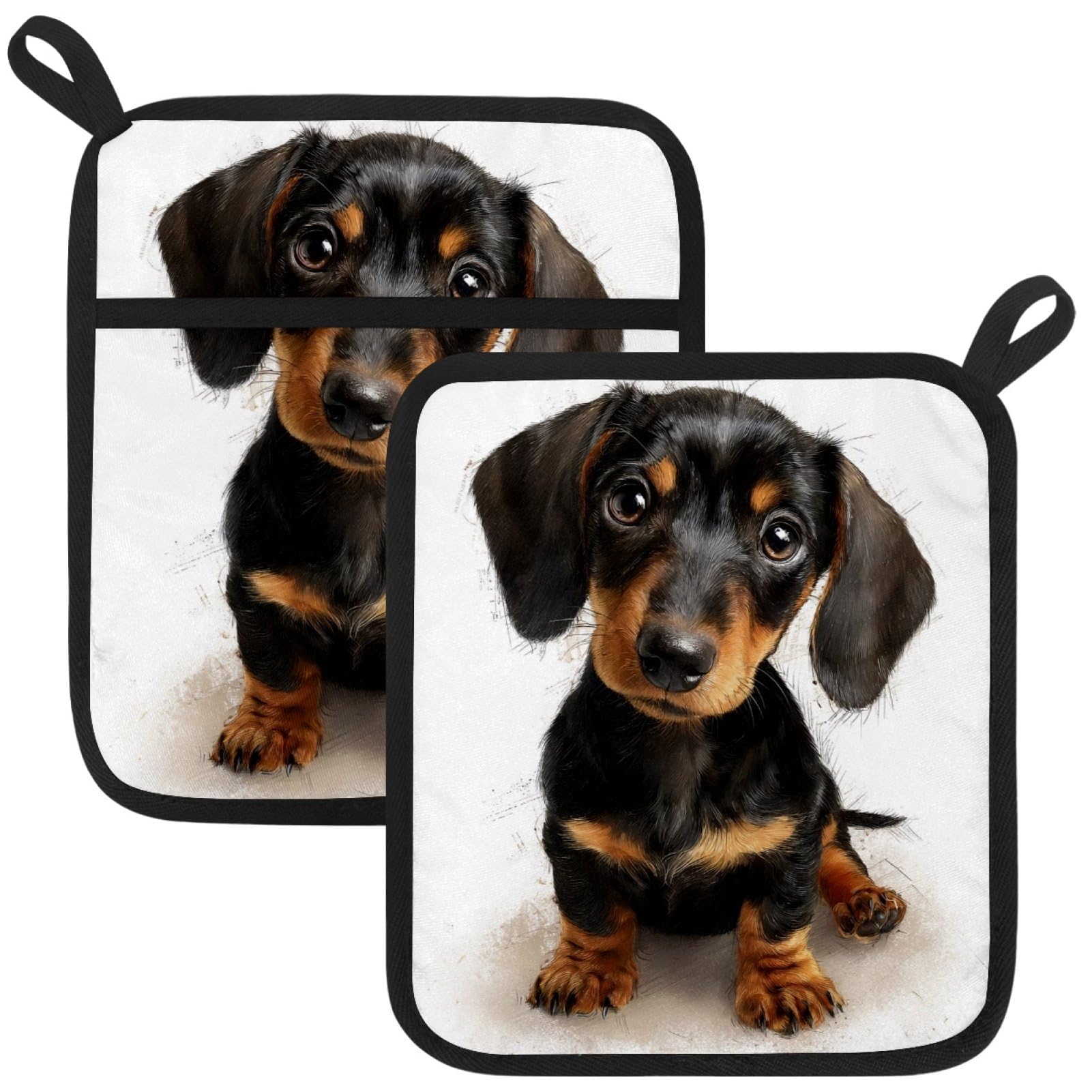 VAPOKF Cute Dachshund Kitchen Hot Pot Holder, Pot Holders Heat Resistant Pot Holder with Pocket Heat Resistant Trivets for Hot Pans Cotton Pot Mitts for Kitchen Cooking Baking
