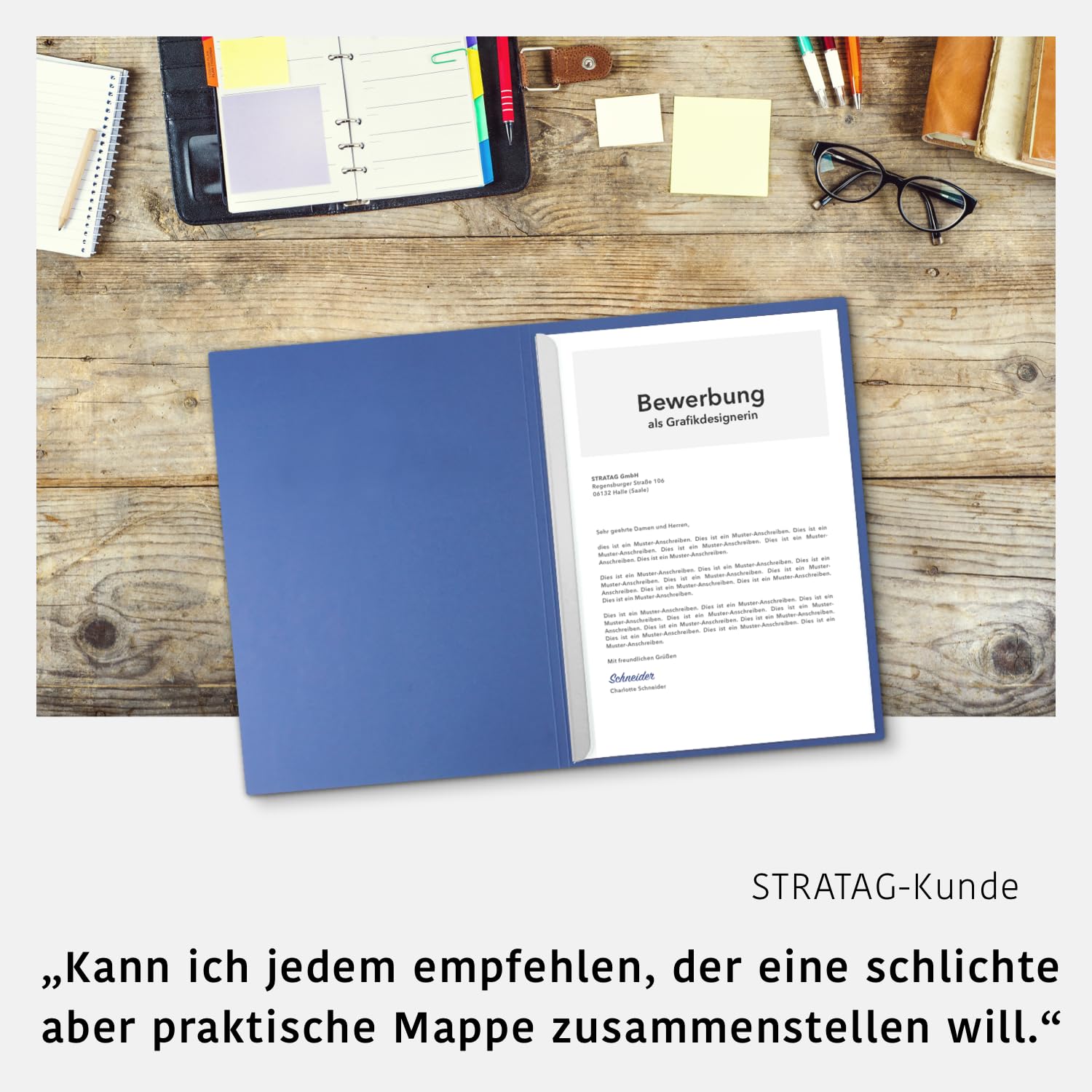 10 Stück 2-teilige Bewerbungsmappen mit 1 Klemmschiene in feinster Lederstruktur und hochwertiger Prägung „BEWERBUNG“ (Blau, 10 Stück)