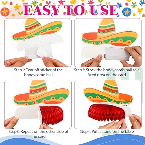 Miniatura 4 de Preboun 15 piezas de decoración de fiesta mexicana de 54 x 108 pulgadas, mantel de fiesta temática mexicana de panal para suministros de decoración