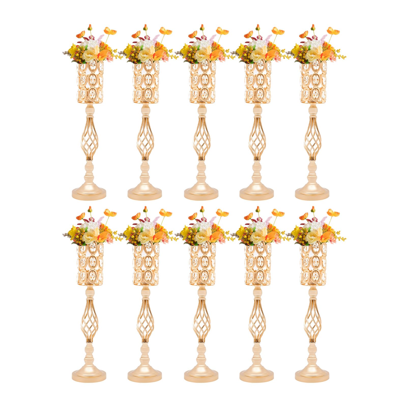 Vaso di lusso alto 61 cm, 10 vasi di fiori moderni con cristallo per decorazione da tavolo, vasi da tavolo decorativi per matrimoni, feste, oro